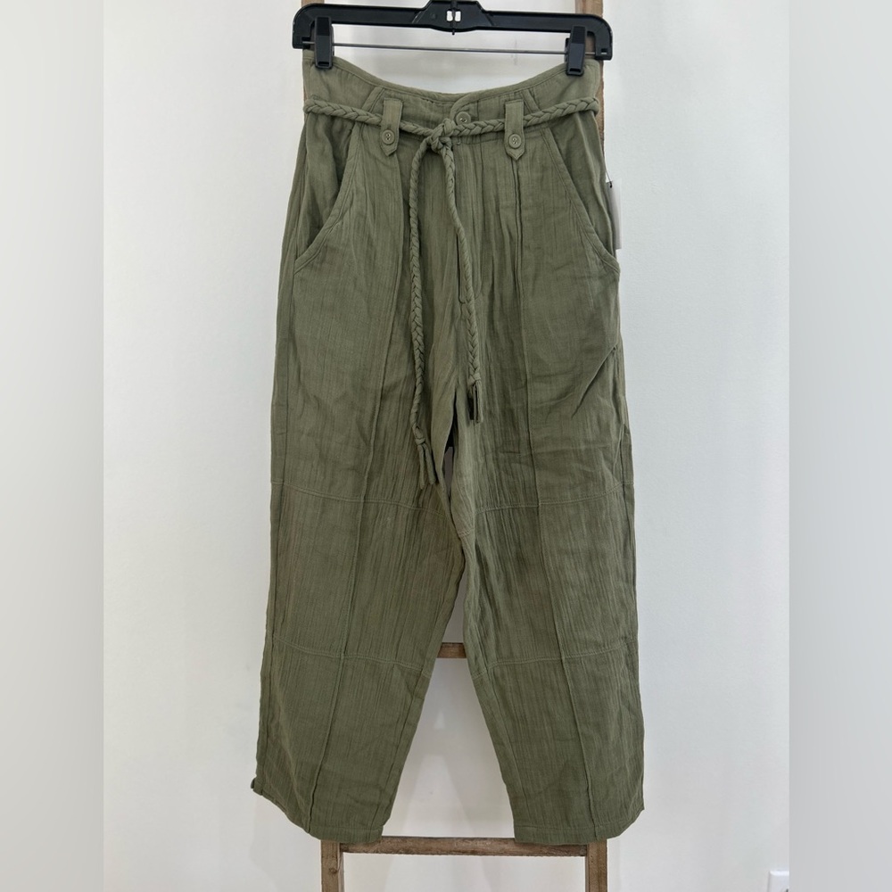 Joie Marin Green Cotton High Waisted Cropped Pants Size 2 Wide Leg NWT Earthy